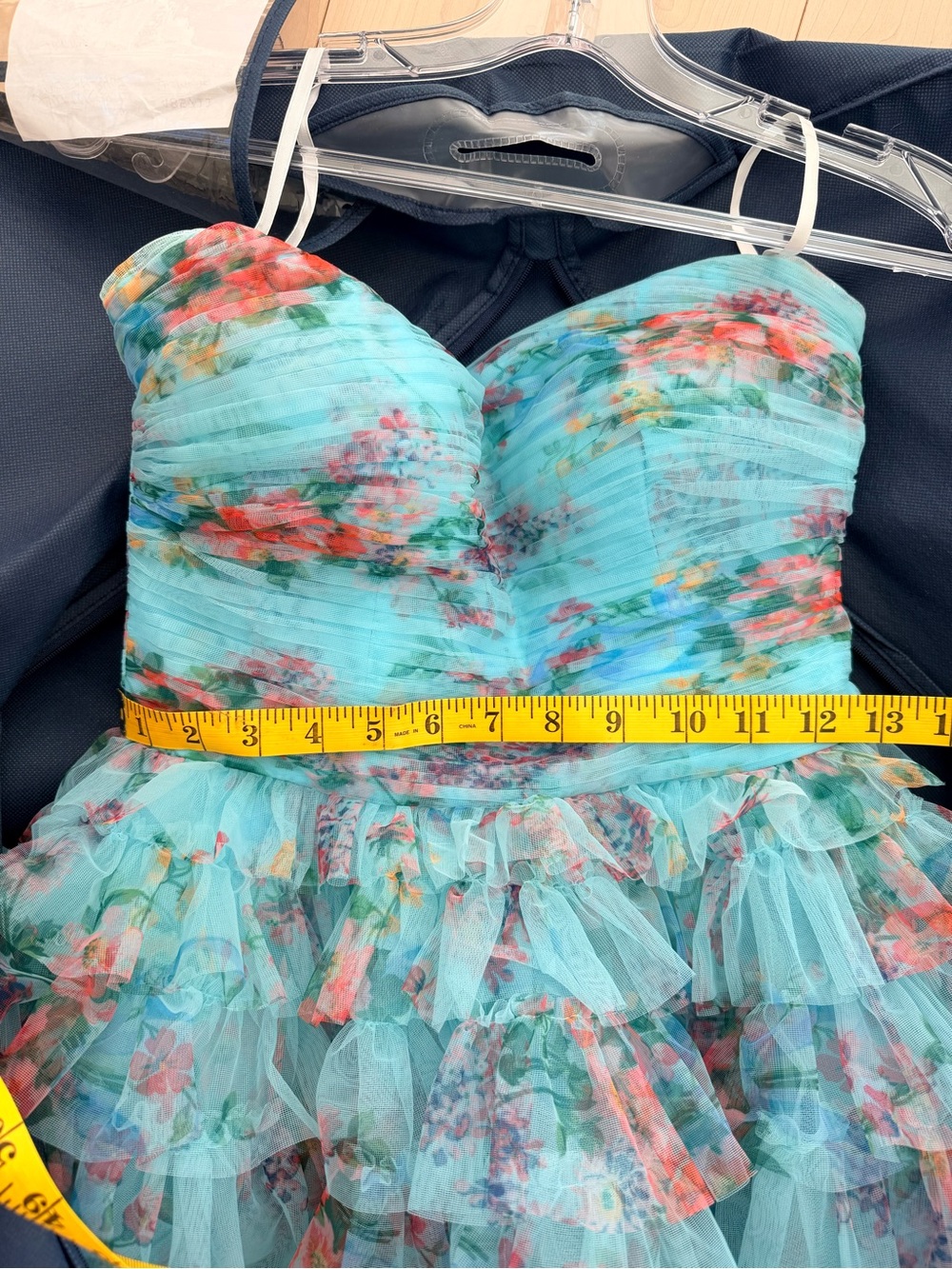 AMARRA Strapless Floral Ruffled Prom Dress in Mint #88273 - Picture 4 of 7